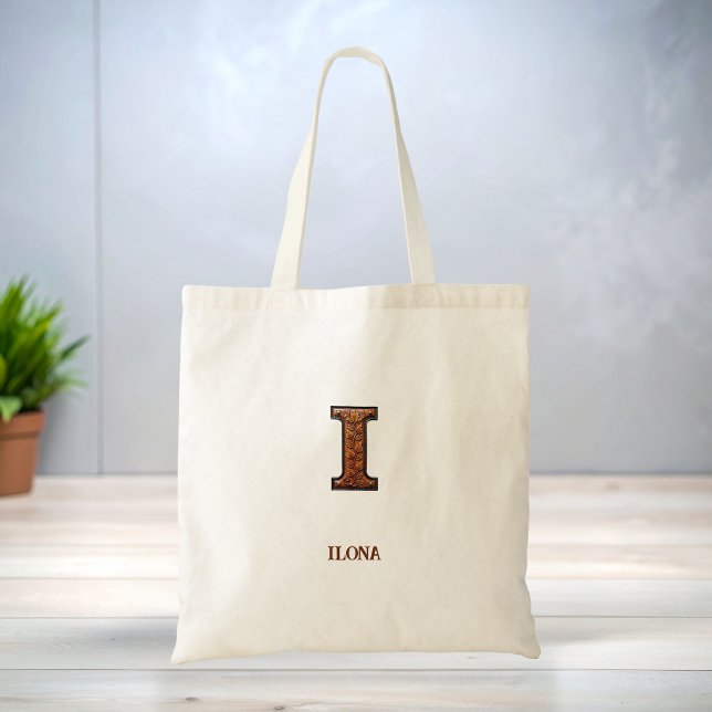Tooled Western Leather Initial Monogram I Tote Bag (Creator Uploaded)