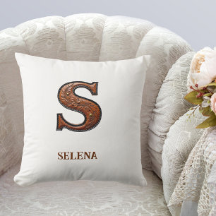 Tooled Western Leather Initial Monogram S Cushion