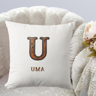 Tooled Western Leather Initial Monogram U Cushion