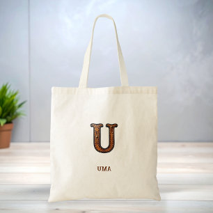 Tooled Western Leather Initial Monogram U Tote Bag