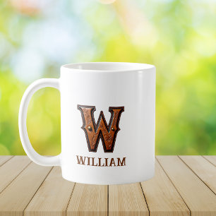 Tooled Western Leather Initial Monogram W Coffee Mug