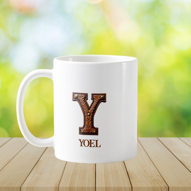 Tooled Western Leather Initial Monogram Y Coffee Mug (Creator Uploaded)