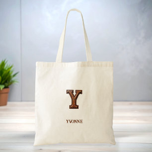 Tooled Western Leather Initial Monogram Y Tote Bag