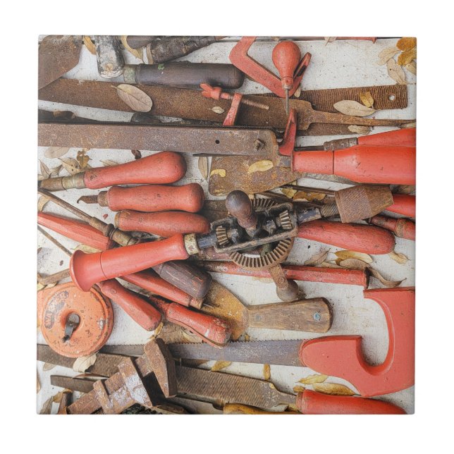 Tools Antique Rustic Red Man Tool Ceramic Tile (Front)
