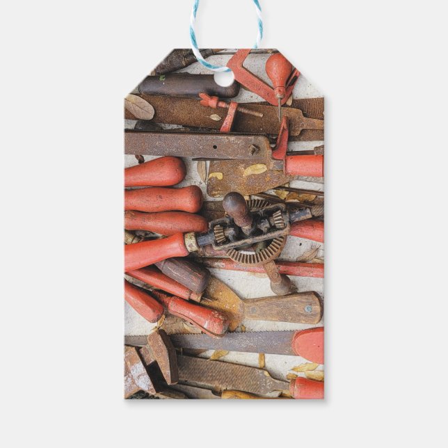 Tools Antique Rustic Red Man Tool Gift Tags (Front)