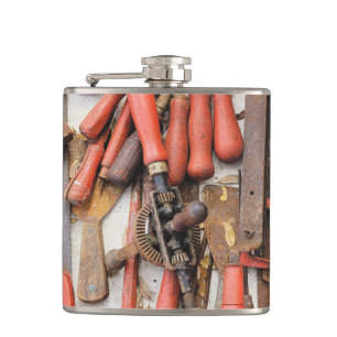 Tools Antique Rustic Red Man Tool Hip Flask