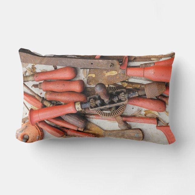Tools Antique Rustic Red Man Tool Lumbar Cushion (Front)