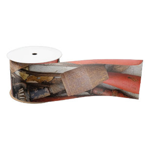 Tools Antique Rustic Red Man Tool Satin Ribbon