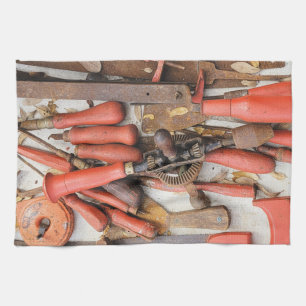 Tools Antique Rustic Red Man Tool Tea Towel