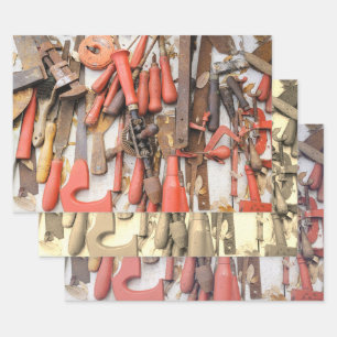 Tools Antique Rustic Red Man Tool Wrapping Paper Sheet