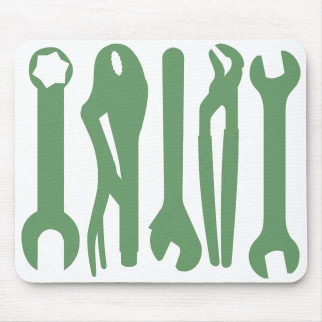 Tools - Army Green on White Mouse Pad (Front)