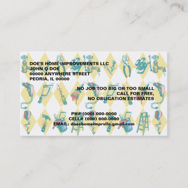 TOOLS OF THE TRADE HOME IMPROVEMENT BUSINESS CARDS (Front)