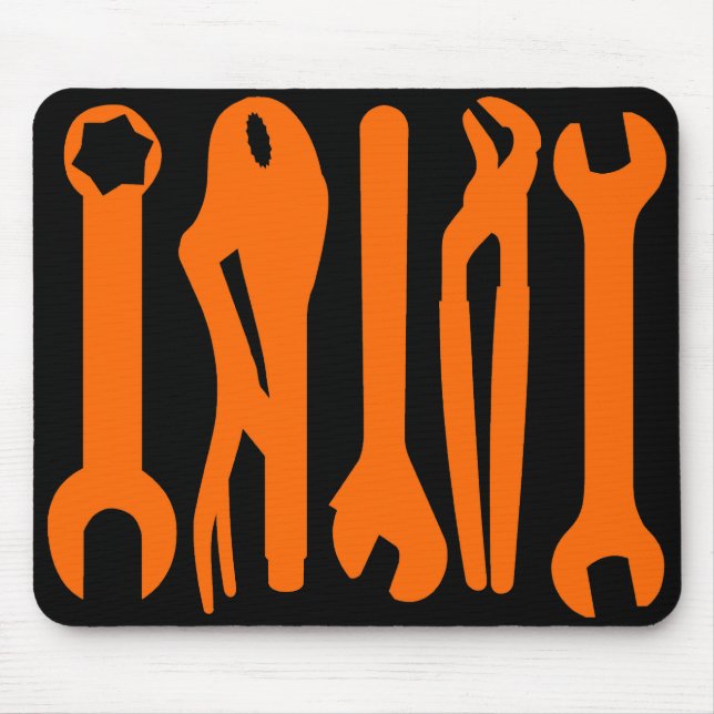 Tools - Orange on Black Mouse Pad (Front)