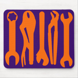 Tools - Orange on Deep Purple Mouse Pad