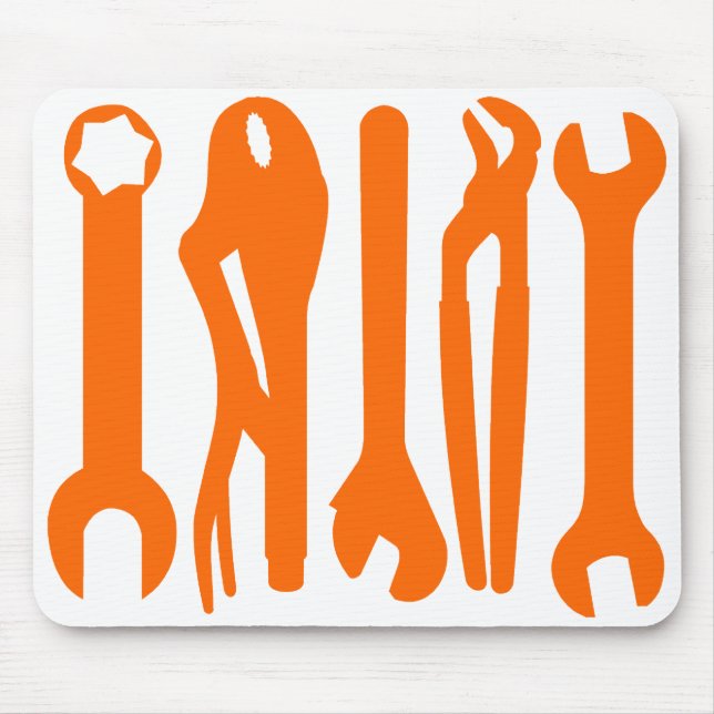 Tools - Orange on White Mouse Pad (Front)