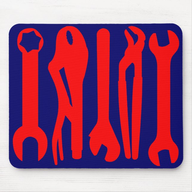 Tools - Red on Dark Blue Mouse Pad (Front)