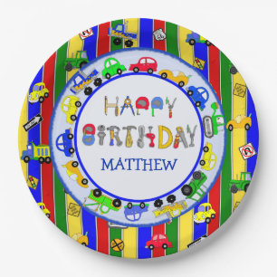 Tools, Trucks, Cars, Tractors Birthday Paper Plate