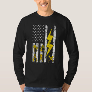 Tools - USA Flag Electrician Patriotic Lineman 4th T-Shirt