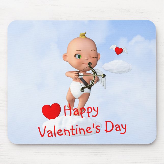 Toon Baby Cupid Flying with a Bow and Arrow Mouse Pad (Front)