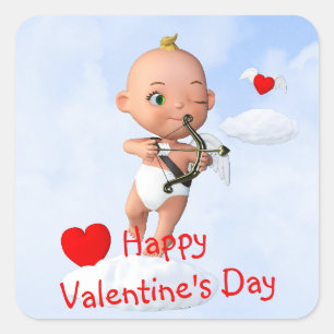 Toon Baby Cupid Flying with a Bow and Arrow Square Sticker