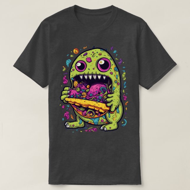 toon Monster Eating Pizza T-Shirt (Design Front)
