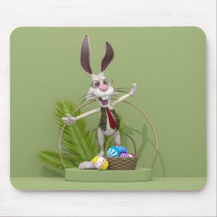 Toon Rabbit Standing near Easter Eggs Mouse Pad