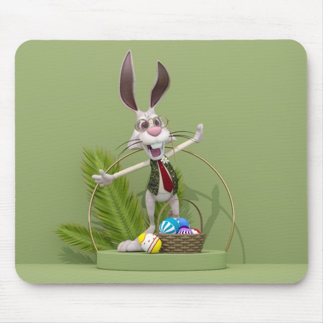 Toon Rabbit Standing near Easter Eggs Mouse Pad (Front)