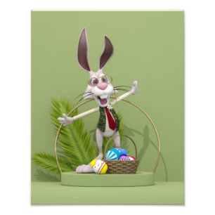 Toon Rabbit Standing near Easter Eggs Photo Print