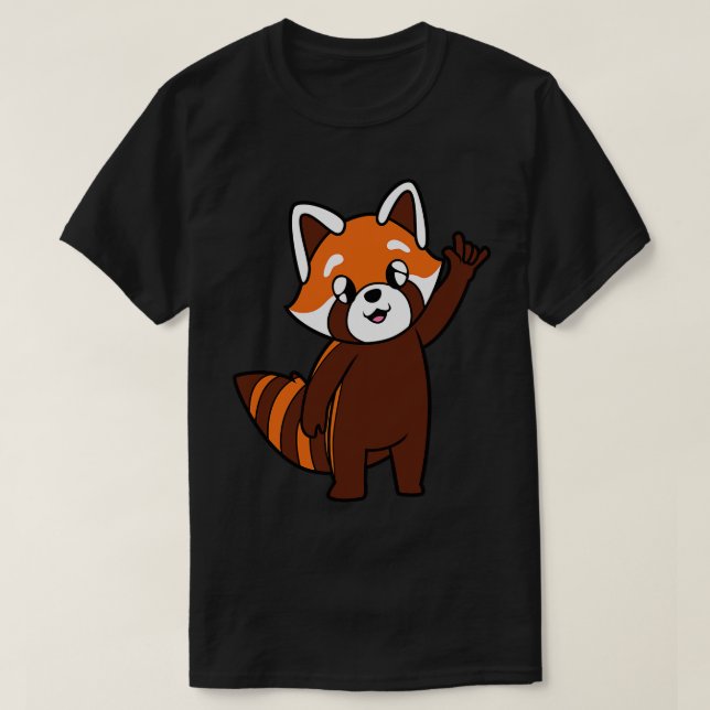 toon red panda shows I love you ASL hand gesture T-Shirt (Design Front)