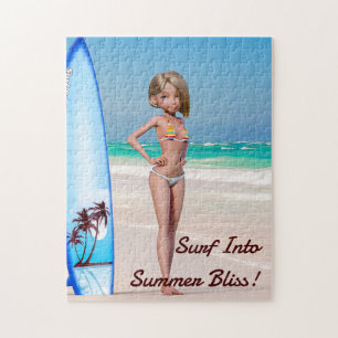 Toon Surfer Girl Posing on the Seashore Jigsaw Puzzle