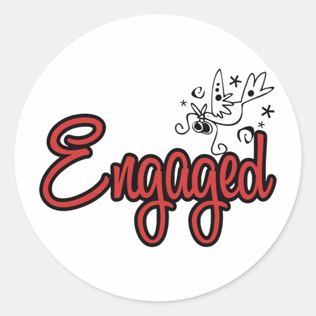 ToonDoveEngagedRed Classic Round Sticker (Front)