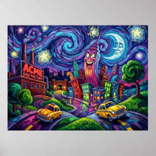 Toontown Starry Night Acme Factory Poster