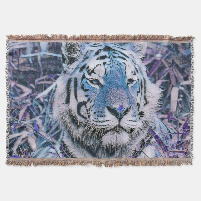 Toony Tiger blue Throw Blanket (Front)