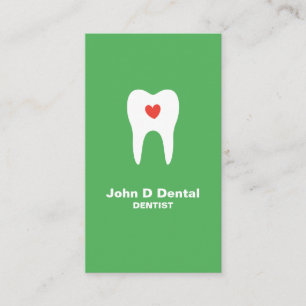Tooth and heart green dental dentist business card