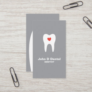 Tooth and heart grey dental dentist business card