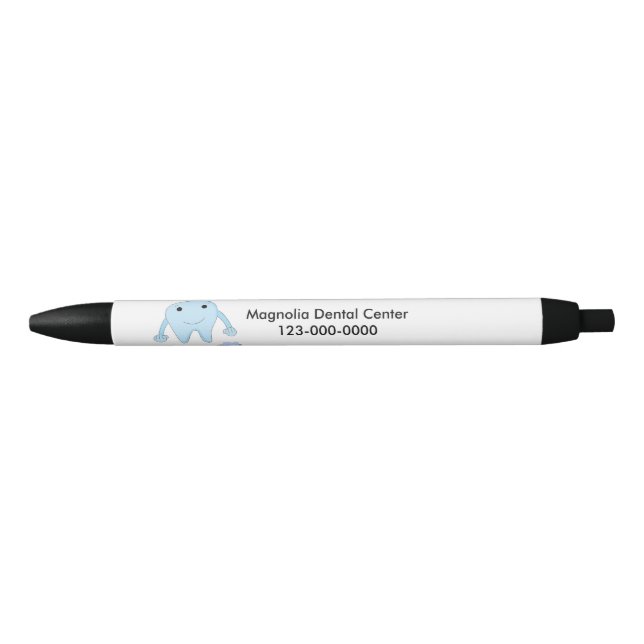 Tooth and Toothbrush Dental Design Black Ink Pen (Front)