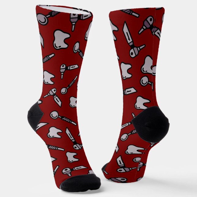 Tooth Be Told | Burgundy Dental Crew Socks (Angled)