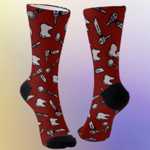 Tooth Be Told   Burgundy Dental Crew Socks