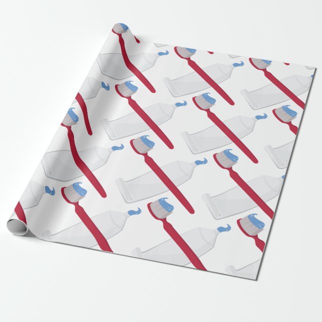 Tooth Brush And Paste Wrapping Paper (Unrolled)