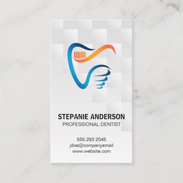 Tooth Brush and Tooth Logo | Dental Business Card (Front)