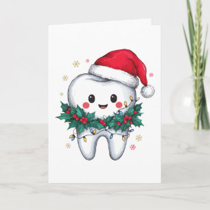 Tooth Christmas Dentist Dental Hygienist Santa Hat Card