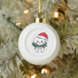 Tooth Christmas Dentist Dental Hygienist Santa Hat Ceramic Ball Christmas Ornament