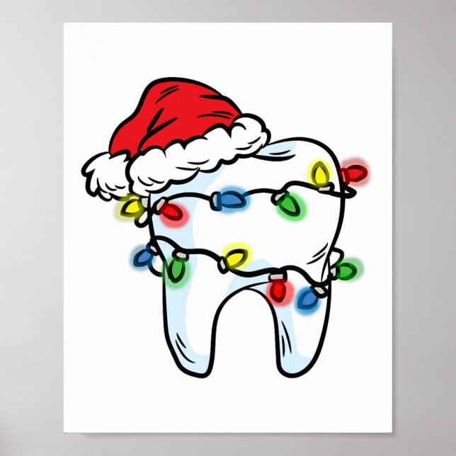Tooth Christmas Light Santa Hat Dentist Dental Hyg Poster (Front)