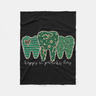 Tooth Dental Hygiene Dentist Shamrocks Happy St Pa Fleece Blanket