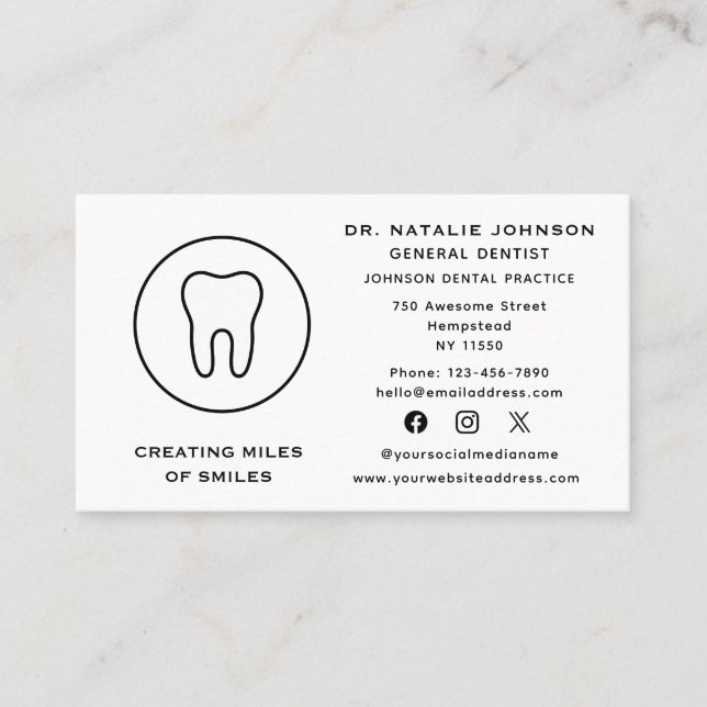 Tooth Dentist Dental Clinic Dentistry Social Media Business Card (Front)