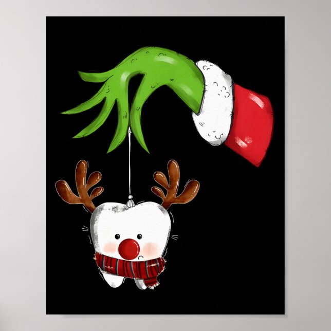 Tooth Dentist Dental Istant Teeth Christmas Rudolp Poster (Front)