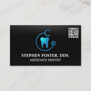 Tooth Doctor Logo QR Code Black Pattern Business Card