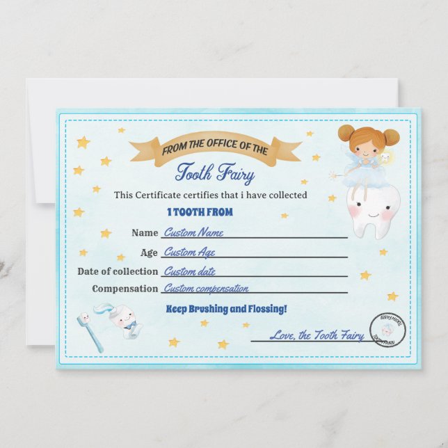Tooth Fairy Certificate - Lost Tooth Receipt Invitation (Front)