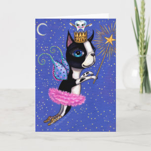 Tooth Fairy Dog Boston Terrier Pink Tutu Crown Card