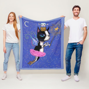 Tooth Fairy Dog Boston Terrier Pink Tutu Crown Fleece Blanket